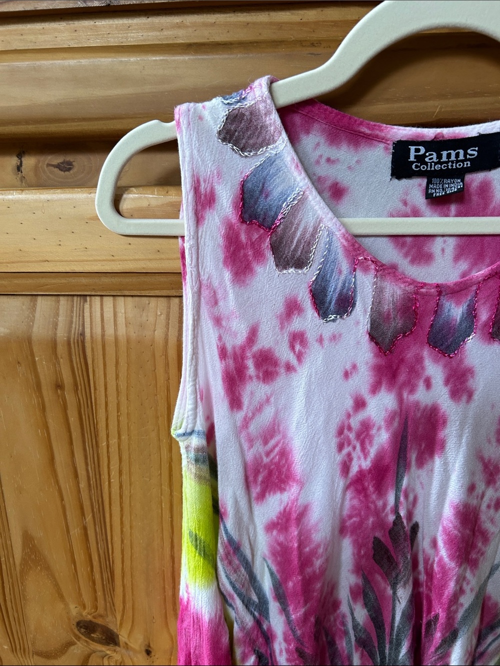 Pams Casuals Tie-Dye Floral Swing Sleeveless Dress/Coverup 100% Rayon - Picture 4 of 7